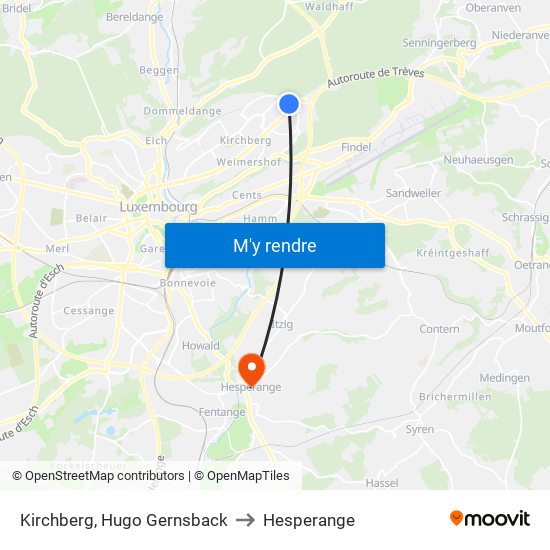 Kirchberg, Hugo Gernsback to Hesperange map