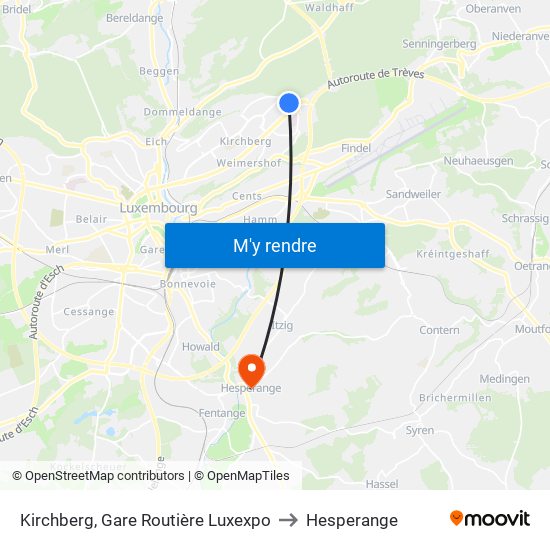 Kirchberg, Gare Routière Luxexpo to Hesperange map