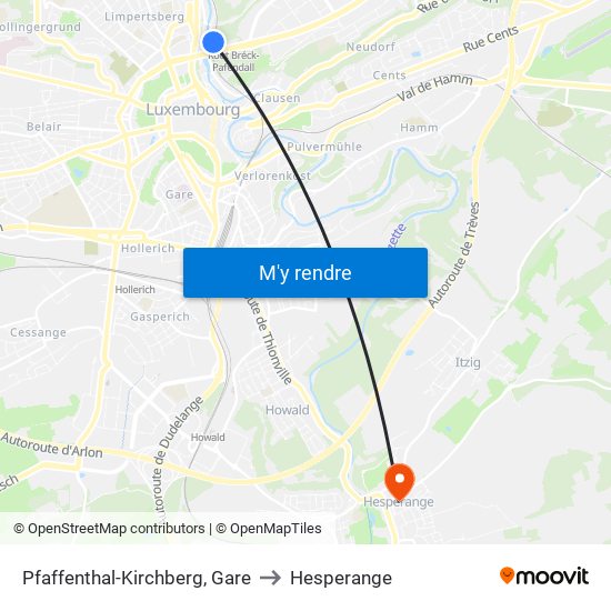 Pfaffenthal-Kirchberg, Gare to Hesperange map