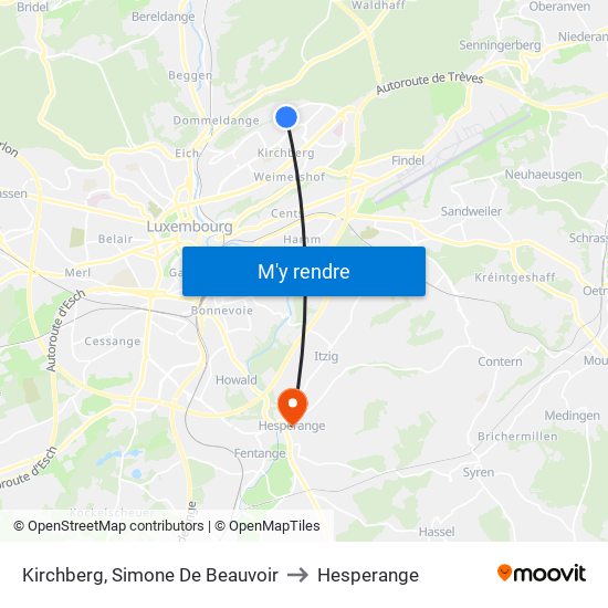 Kirchberg, Simone De Beauvoir to Hesperange map