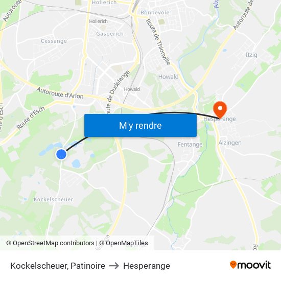 Kockelscheuer, Patinoire to Hesperange map