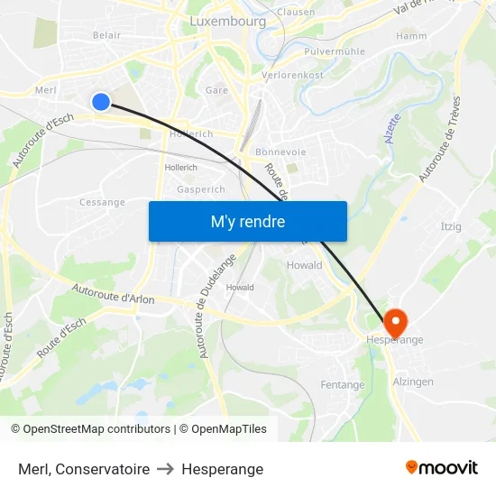 Merl, Conservatoire to Hesperange map