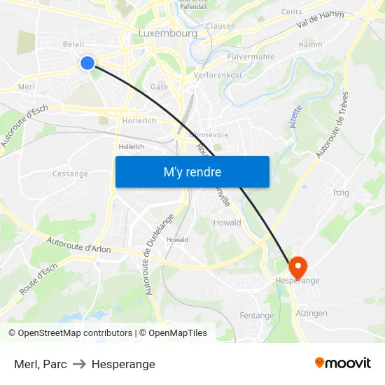 Merl, Parc to Hesperange map
