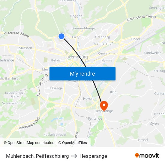 Muhlenbach, Peiffeschbierg to Hesperange map