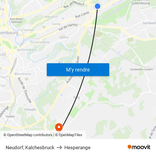 Neudorf, Kalchesbruck to Hesperange map