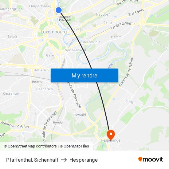 Pfaffenthal, Sichenhaff to Hesperange map