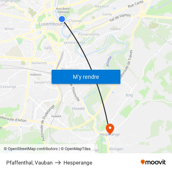 Pfaffenthal, Vauban to Hesperange map