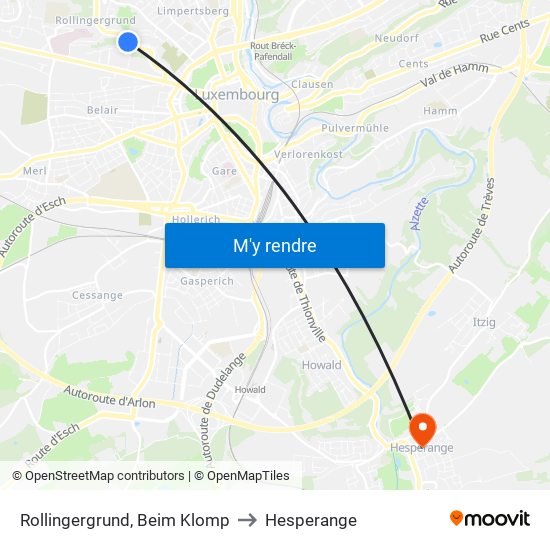 Rollingergrund, Beim Klomp to Hesperange map