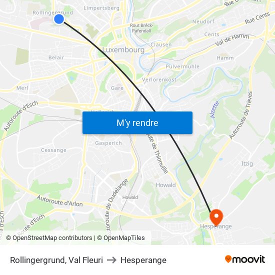 Rollingergrund, Val Fleuri to Hesperange map