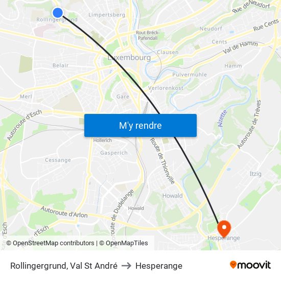 Rollingergrund, Val St André to Hesperange map