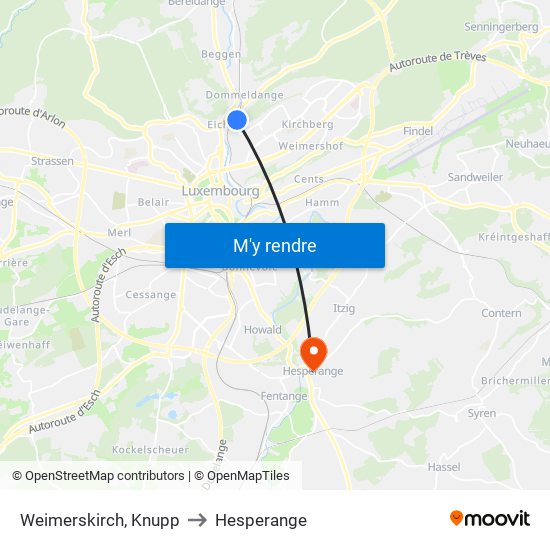 Weimerskirch, Knupp to Hesperange map