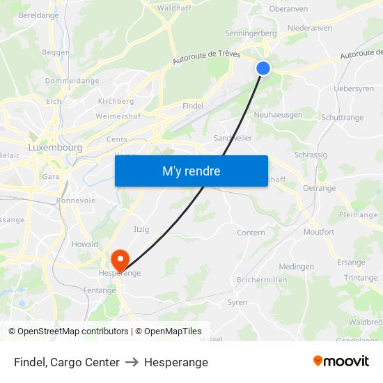 Findel, Cargo Center to Hesperange map