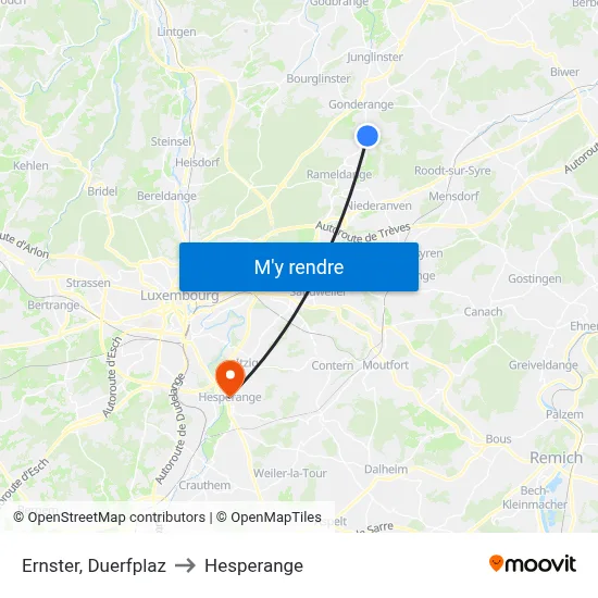 Ernster, Duerfplaz to Hesperange map