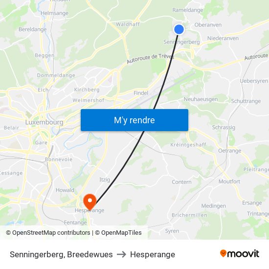 Senningerberg, Breedewues to Hesperange map