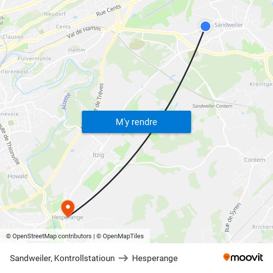 Sandweiler, Kontrollstatioun to Hesperange map