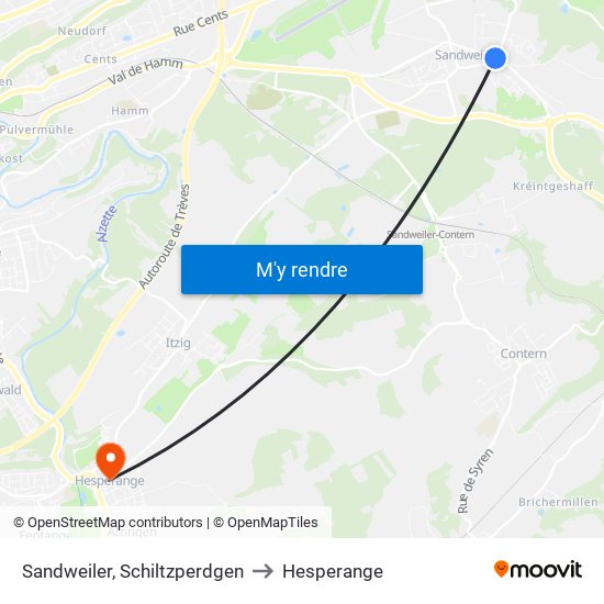 Sandweiler, Schiltzperdgen to Hesperange map