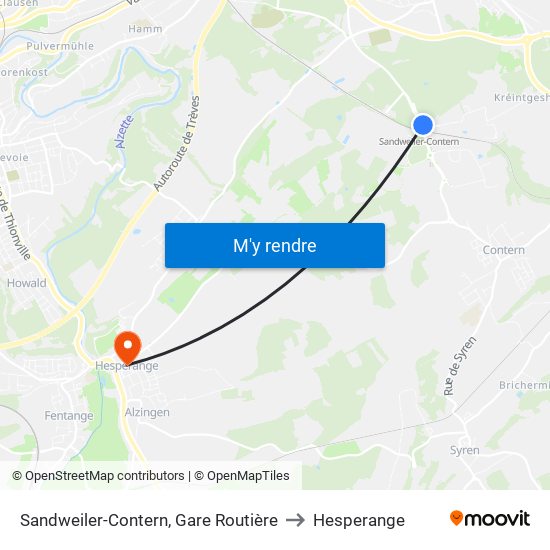 Sandweiler-Contern, Gare Routière to Hesperange map