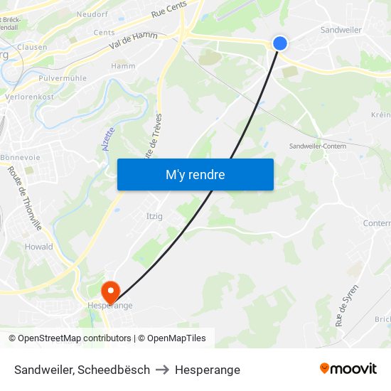 Sandweiler, Scheedbësch to Hesperange map