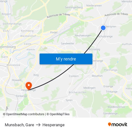 Munsbach, Gare to Hesperange map