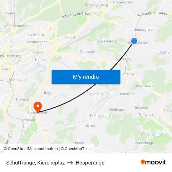 Schuttrange, Kiercheplaz to Hesperange map