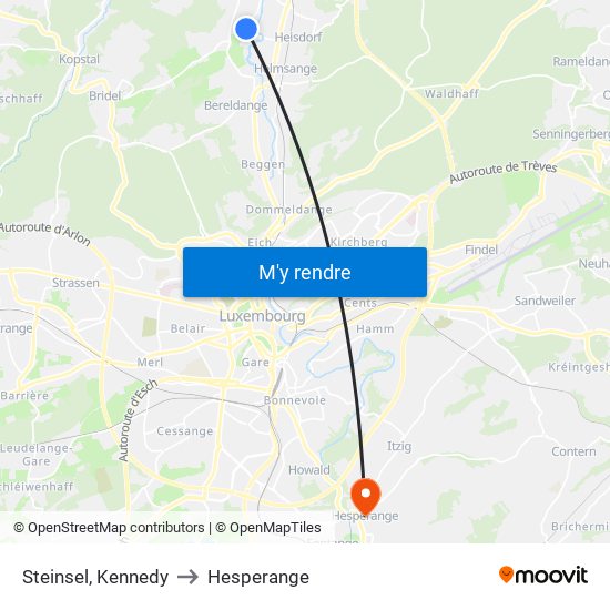 Steinsel, Kennedy to Hesperange map