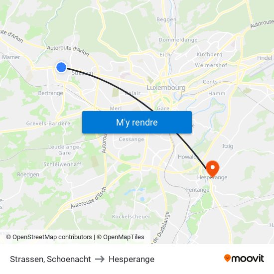 Strassen, Schoenacht to Hesperange map