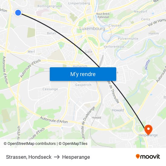 Strassen, Hondseck to Hesperange map