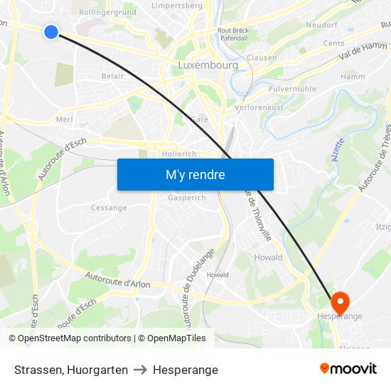 Strassen, Huorgarten to Hesperange map