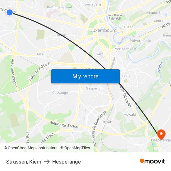 Strassen, Kiem to Hesperange map
