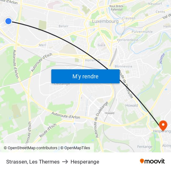 Strassen, Les Thermes to Hesperange map