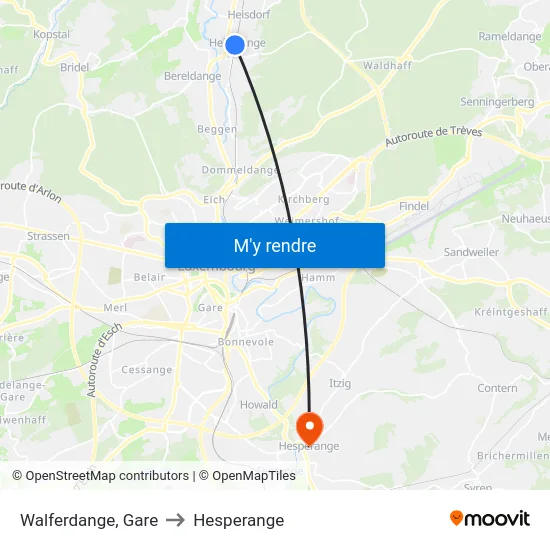 Walferdange, Gare to Hesperange map