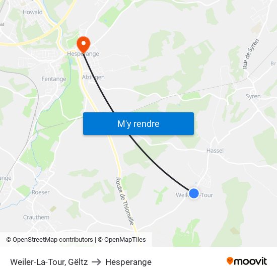 Weiler-La-Tour, Gëltz to Hesperange map