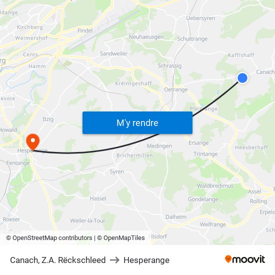 Canach, Z.A. Rëckschleed to Hesperange map