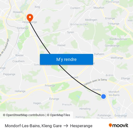 Mondorf-Les-Bains, Kleng Gare to Hesperange map