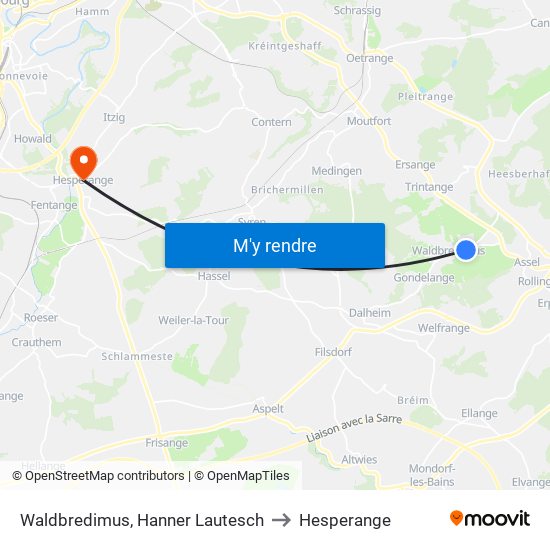 Waldbredimus, Hanner Lautesch to Hesperange map