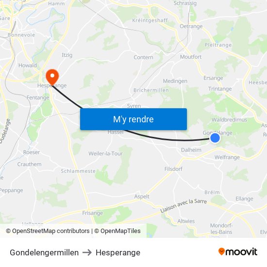 Gondelengermillen to Hesperange map