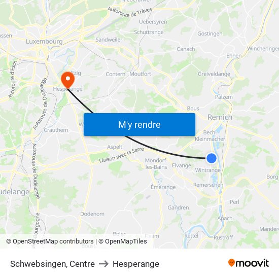 Schwebsingen, Centre to Hesperange map