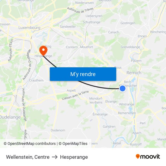 Wellenstein, Centre to Hesperange map