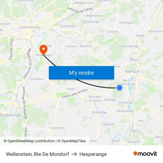 Wellenstein, Rte De Mondorf to Hesperange map