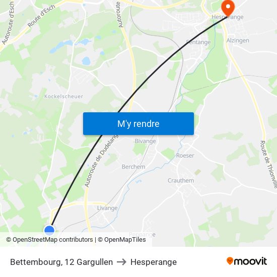 Bettembourg, 12 Gargullen to Hesperange map