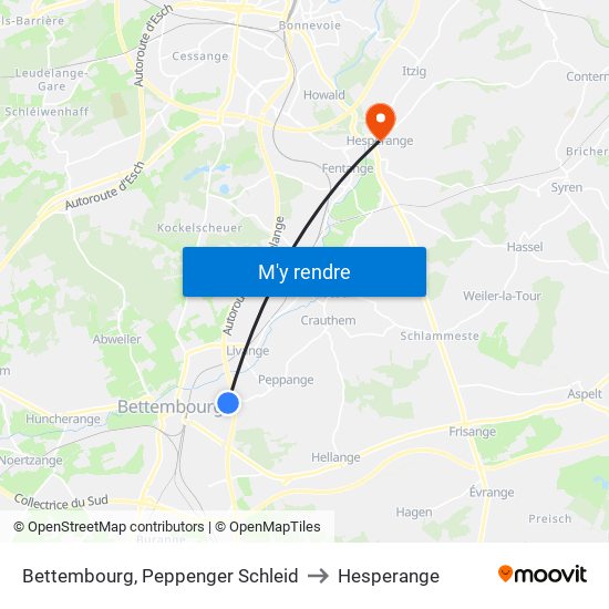 Bettembourg, Peppenger Schleid to Hesperange map