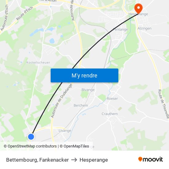 Bettembourg, Fankenacker to Hesperange map