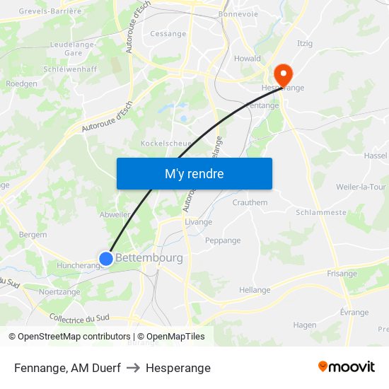 Fennange, AM Duerf to Hesperange map