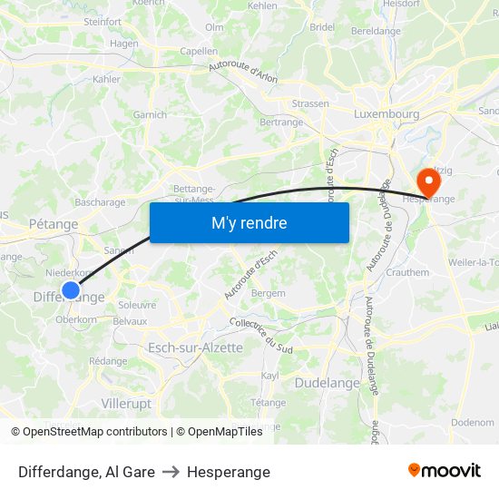 Differdange, Al Gare to Hesperange map