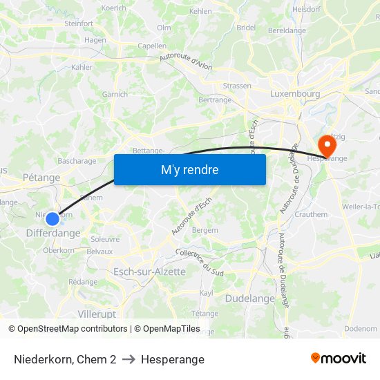 Niederkorn, Chem 2 to Hesperange map