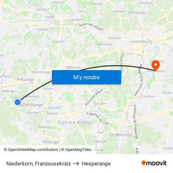 Niederkorn, Franzousekräiz to Hesperange map
