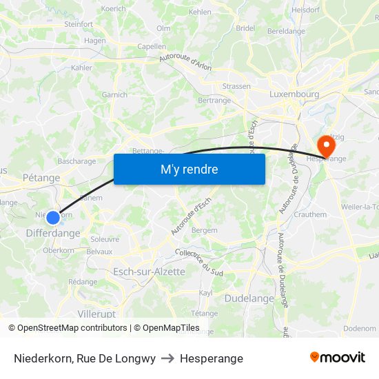 Niederkorn, Rue De Longwy to Hesperange map