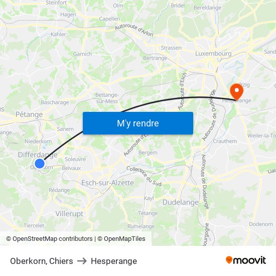 Oberkorn, Chiers to Hesperange map