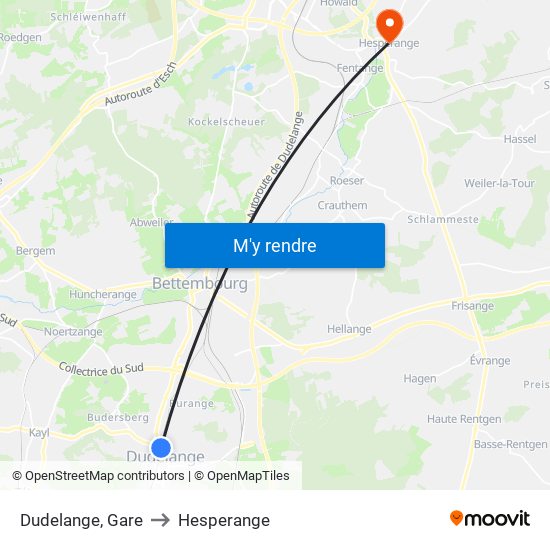 Dudelange, Gare to Hesperange map