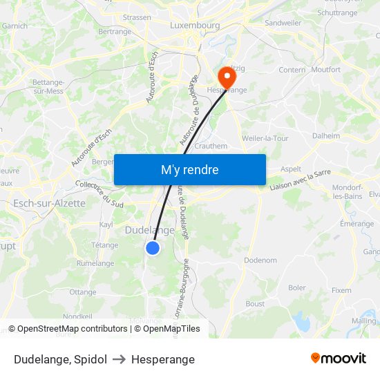 Dudelange, Spidol to Hesperange map